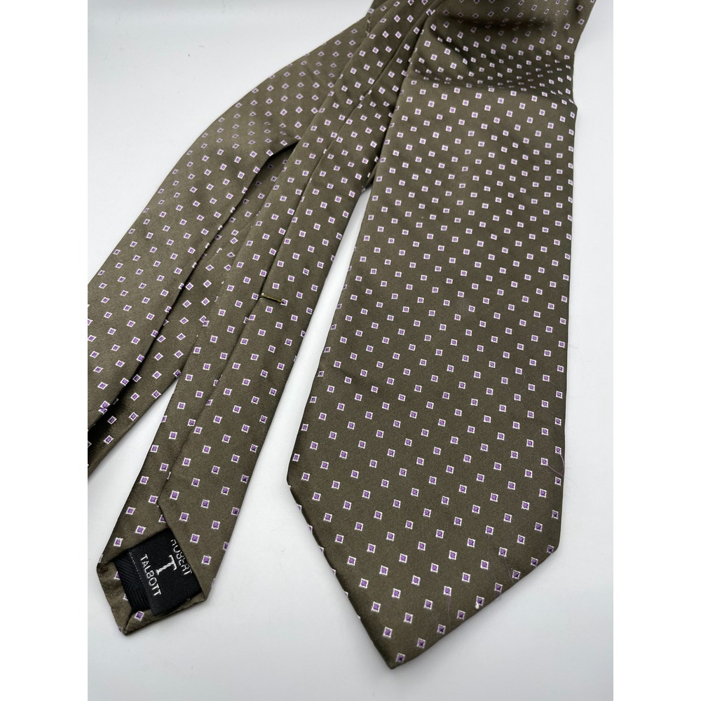 Robert Talbott Carmel Silk Tie Olive Green Purple Geometric Hand Sewn USA Made